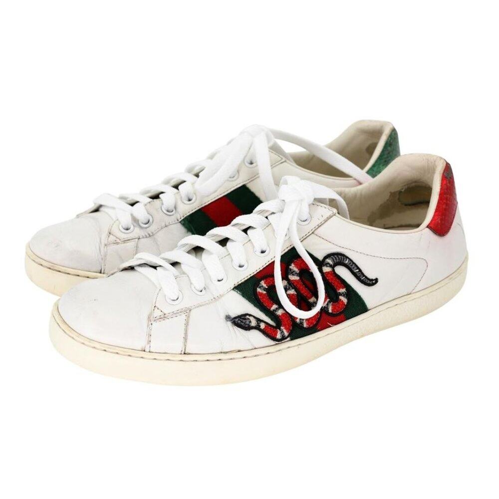 Gucci Ace Snake Embroidered 8.5 Leather Low-top Men's Sneakers GG-S0805P-0008 - Picture 4 of 12